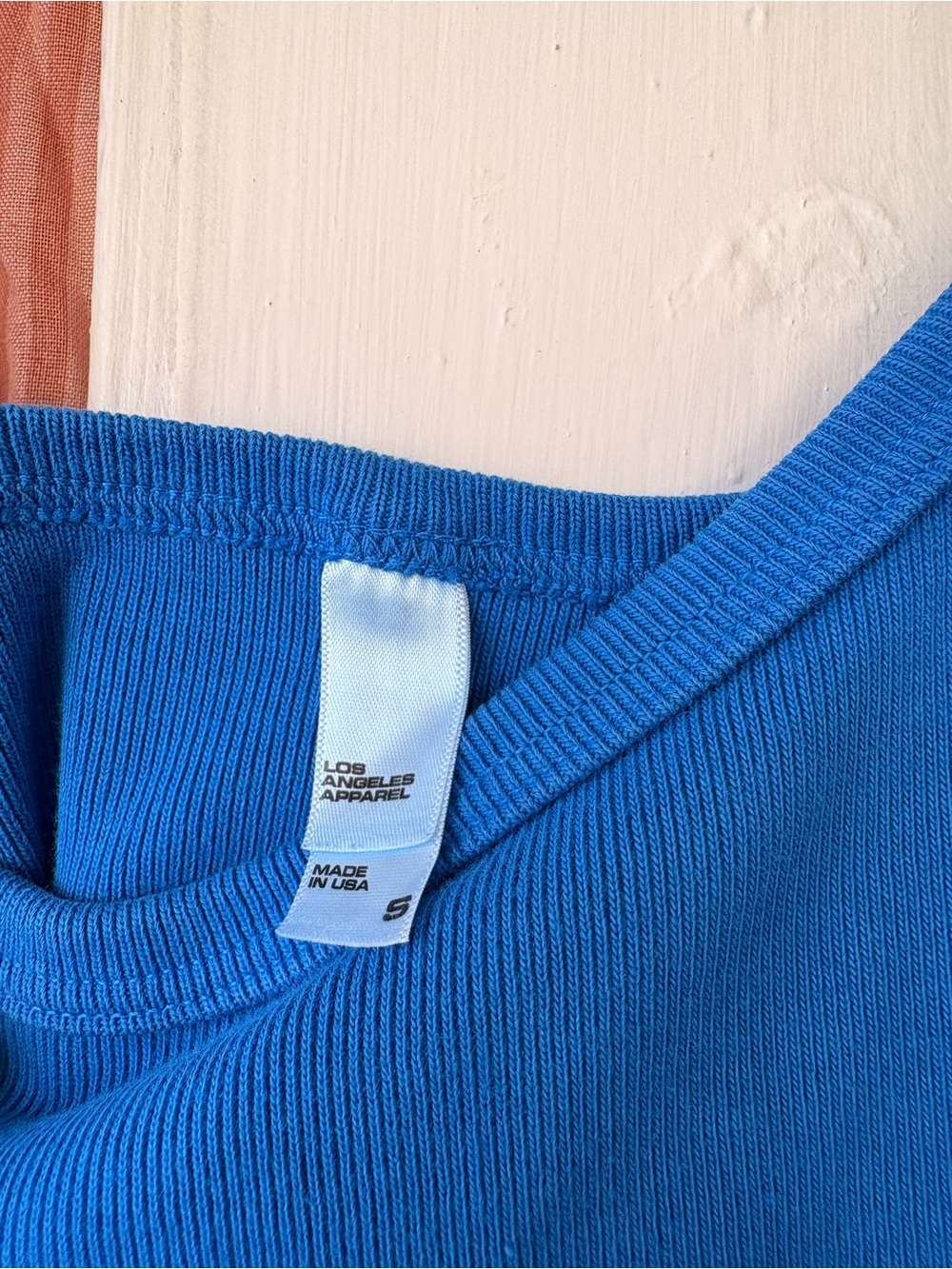 Los Angeles Apparel Heavy Rib Spaghetti Mini Dress, Cerulean Blue - Small - Picture 3 of 4